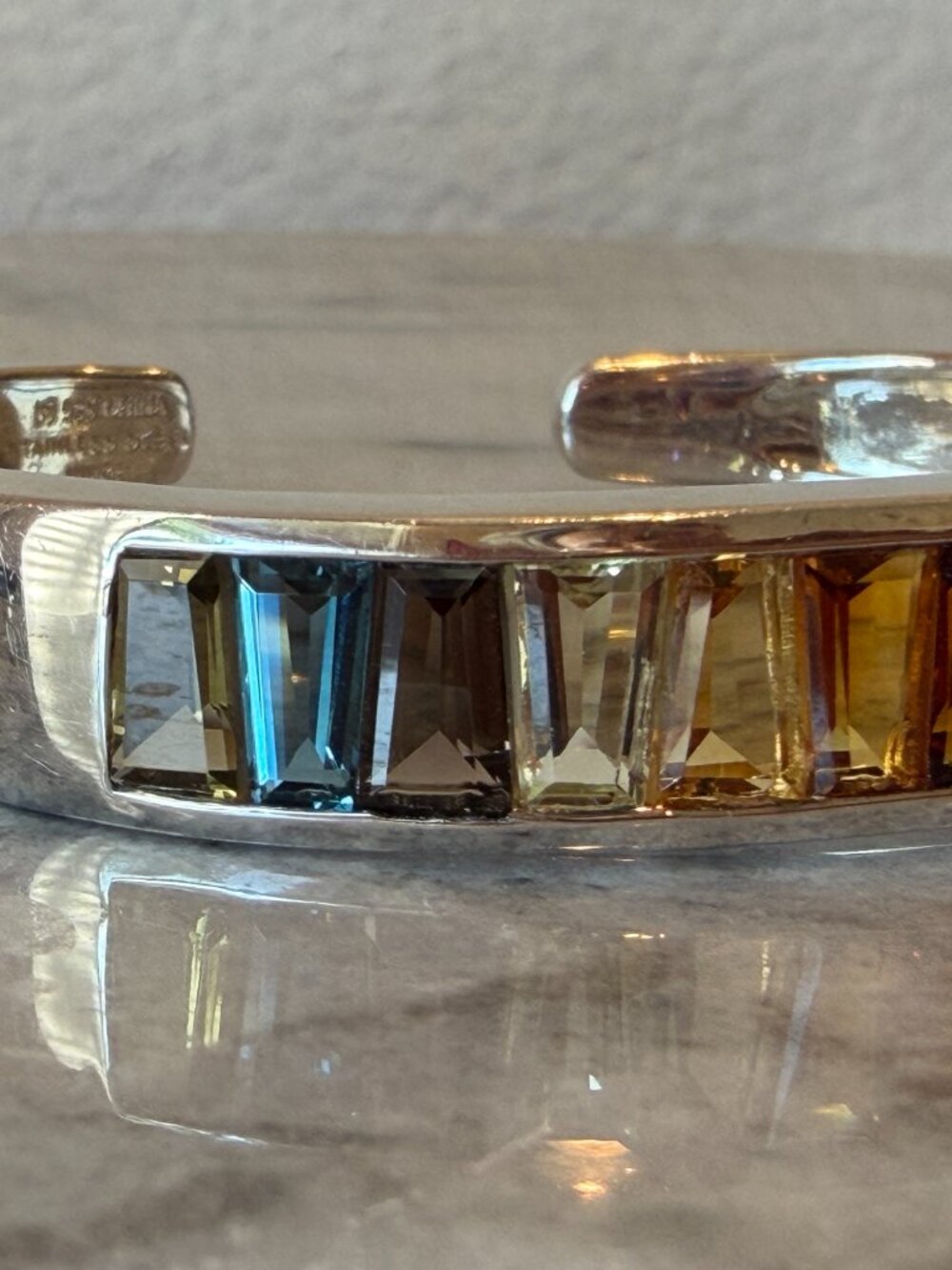 Rainbow Colors Sterling 10.00 ct tw Fancy Baguette Multi-gemstone Cuff Bracelet - Picture 11 of 17